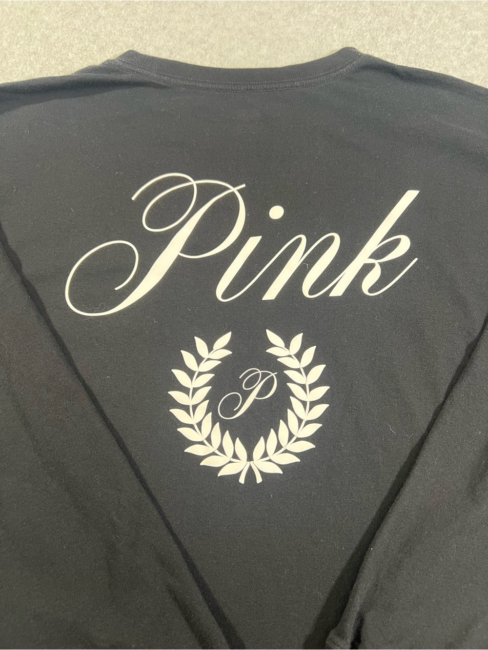 PINK Victoria's Secret Black Long-Sleeve Crewneck with Laurel Emblem
